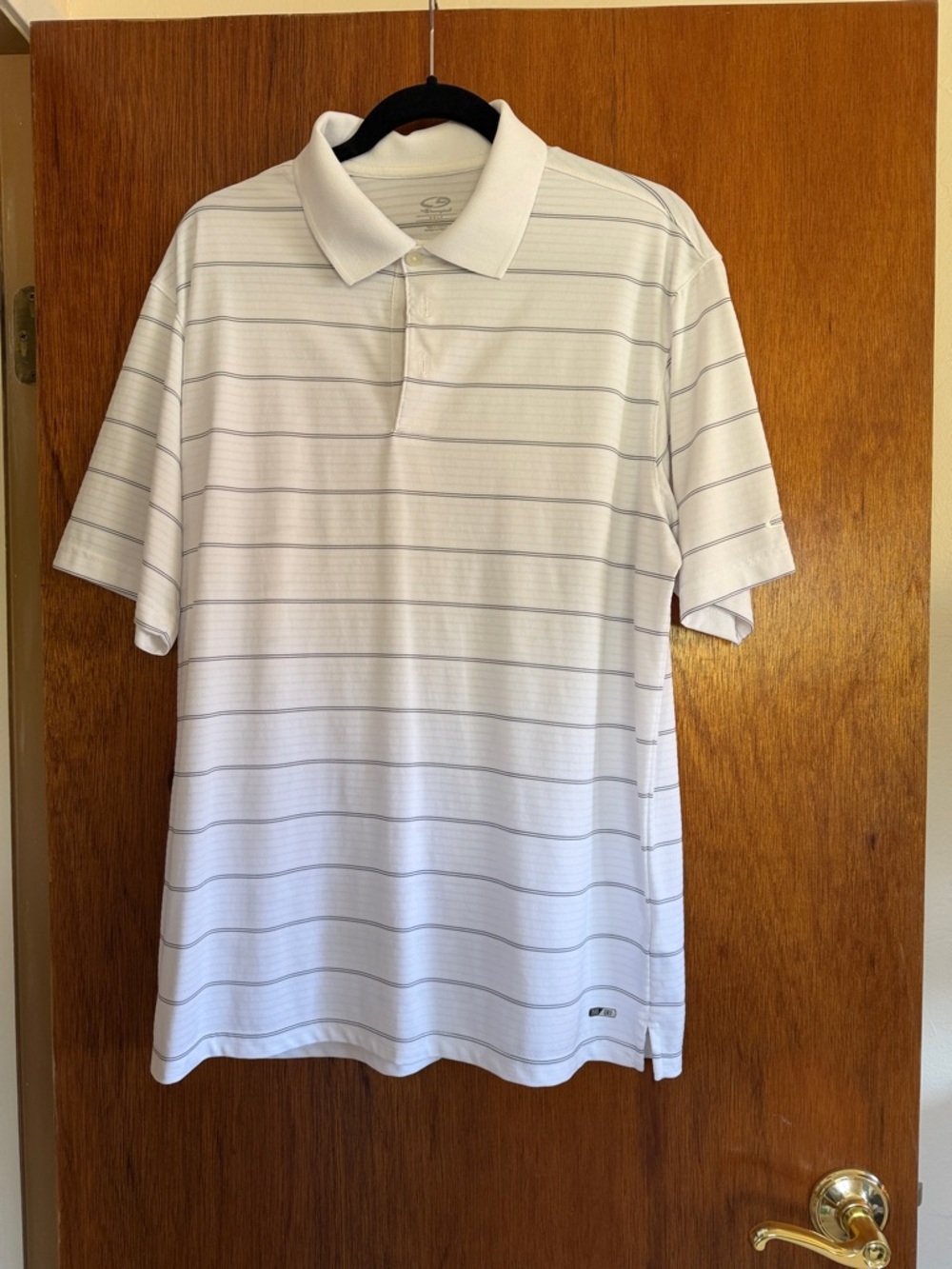 Champion White Polo with Thin Gray Stripes